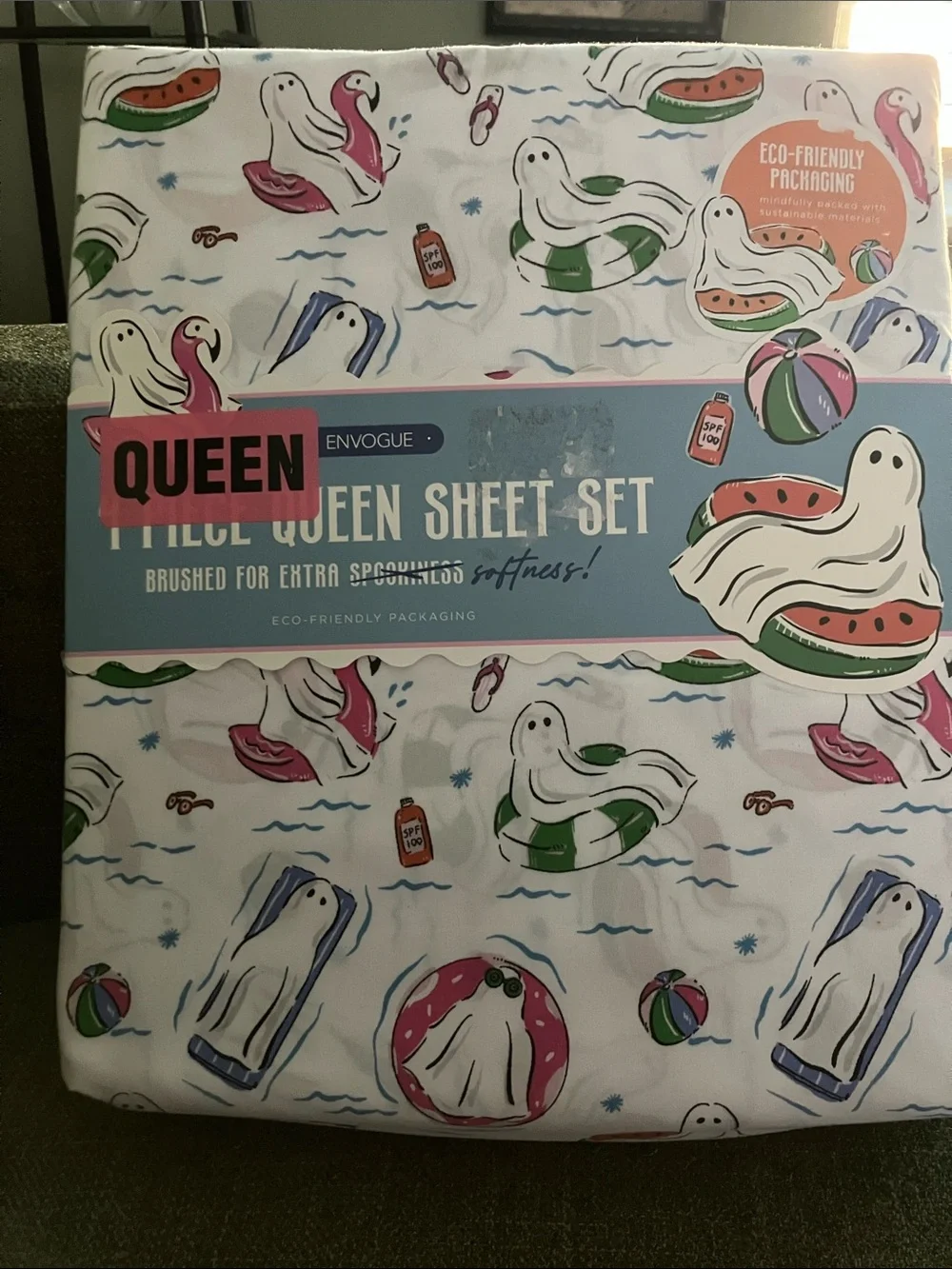 Envogue Ghost Floaties Print Sheet Set - White with Pink, Green, Blue Accents